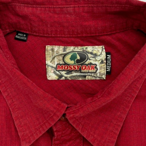Mossy Oak Shirt Mens Medium Red Ripstop Short Sleeve Button Up Outdoor Wear - Picture 3 of 9